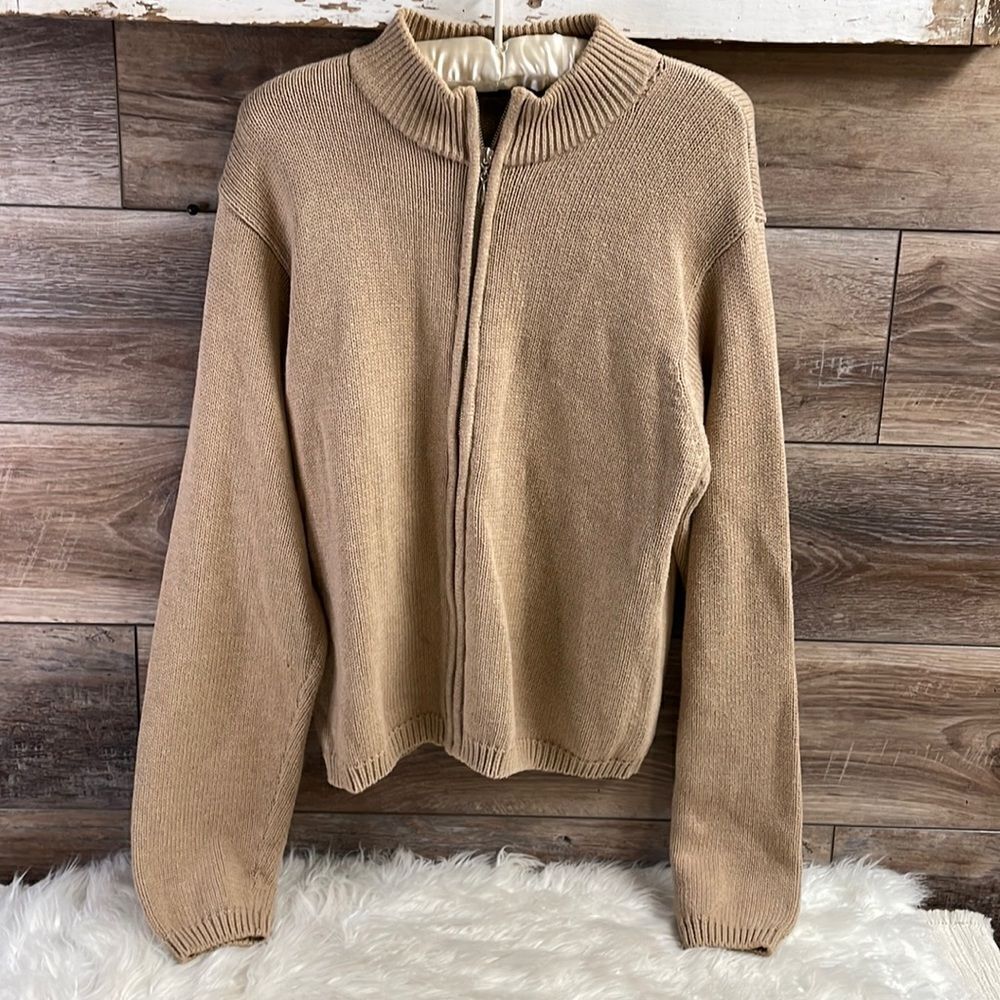 Jeanne Pierre Womens Cotton Zip Front Crewneck Sweater Cardigan Size 12 Vintage